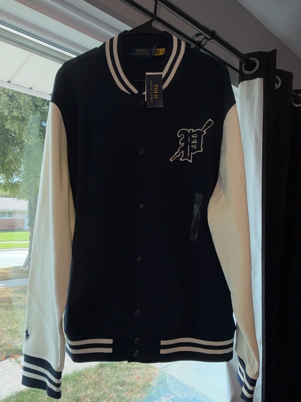 Ralph Lauren Navy and White Varsity Bomber Jacket
